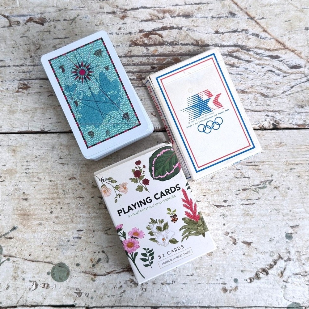 Vintage Playing Card Lot 3 Decks 1984 LA Olympics Botanical Nautical Map